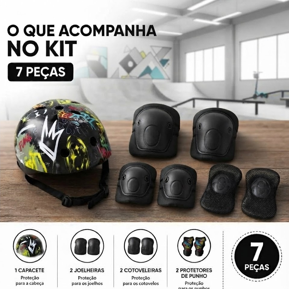 Kit Proteção Infantil Completo Capacete Joelheira Cotoveleira Luva Bike Patins Skate Patinete Unissex