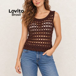 Lovito Regata Tricot Ponto Vazado Basica Feminina TKB978BRL1008