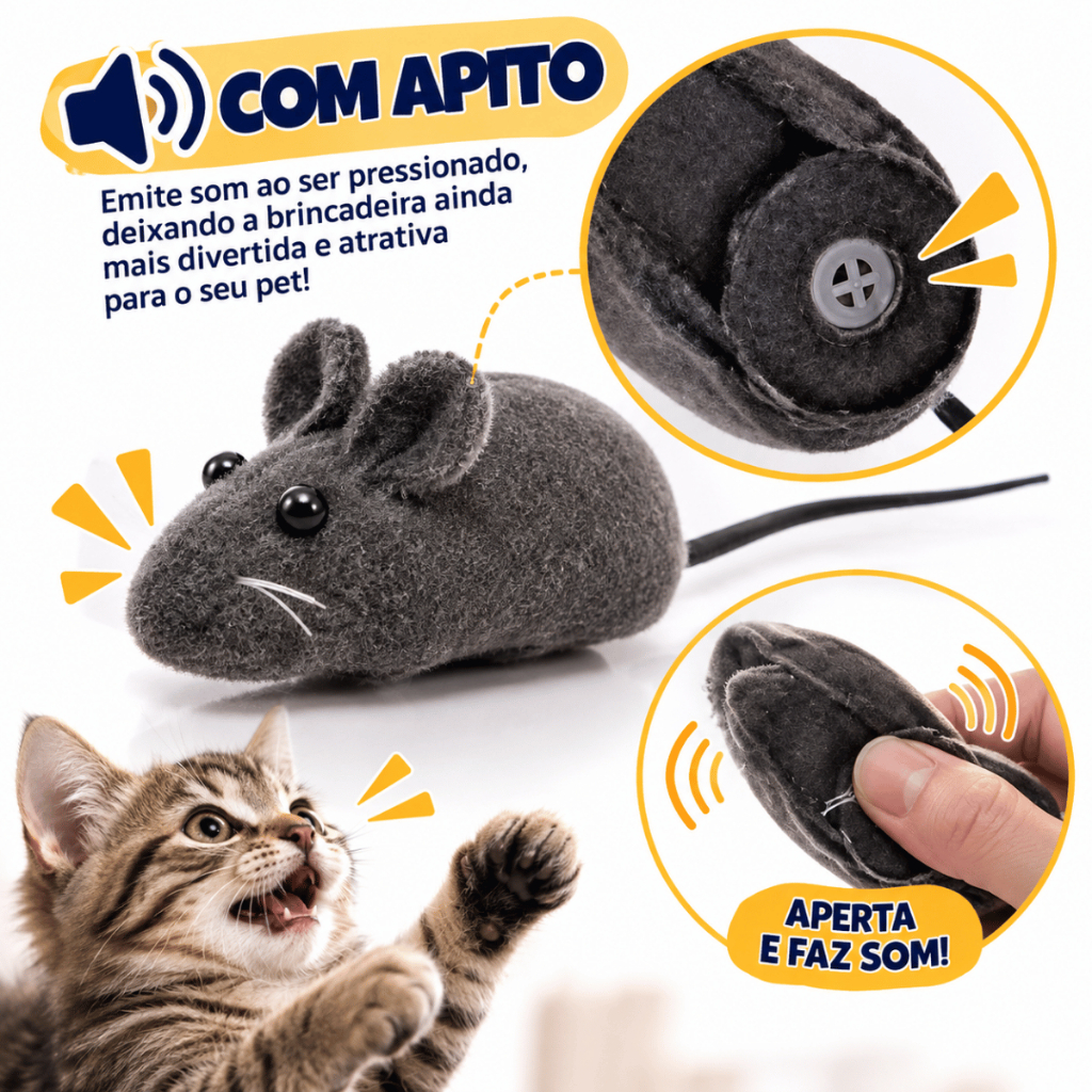 Kit 5 Brinquedo Ratinho Pet para Gatos e Cachorros com Apito Veludo Macio Interativo Antiestresse Diversão e Caça — imagem 2 de 2