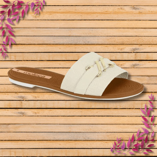 Sandália Feminina Moleca Papete Slide Dourada Flat Leve Rasteirinha Confortável Cristal Brilho Dourada Casual Prático