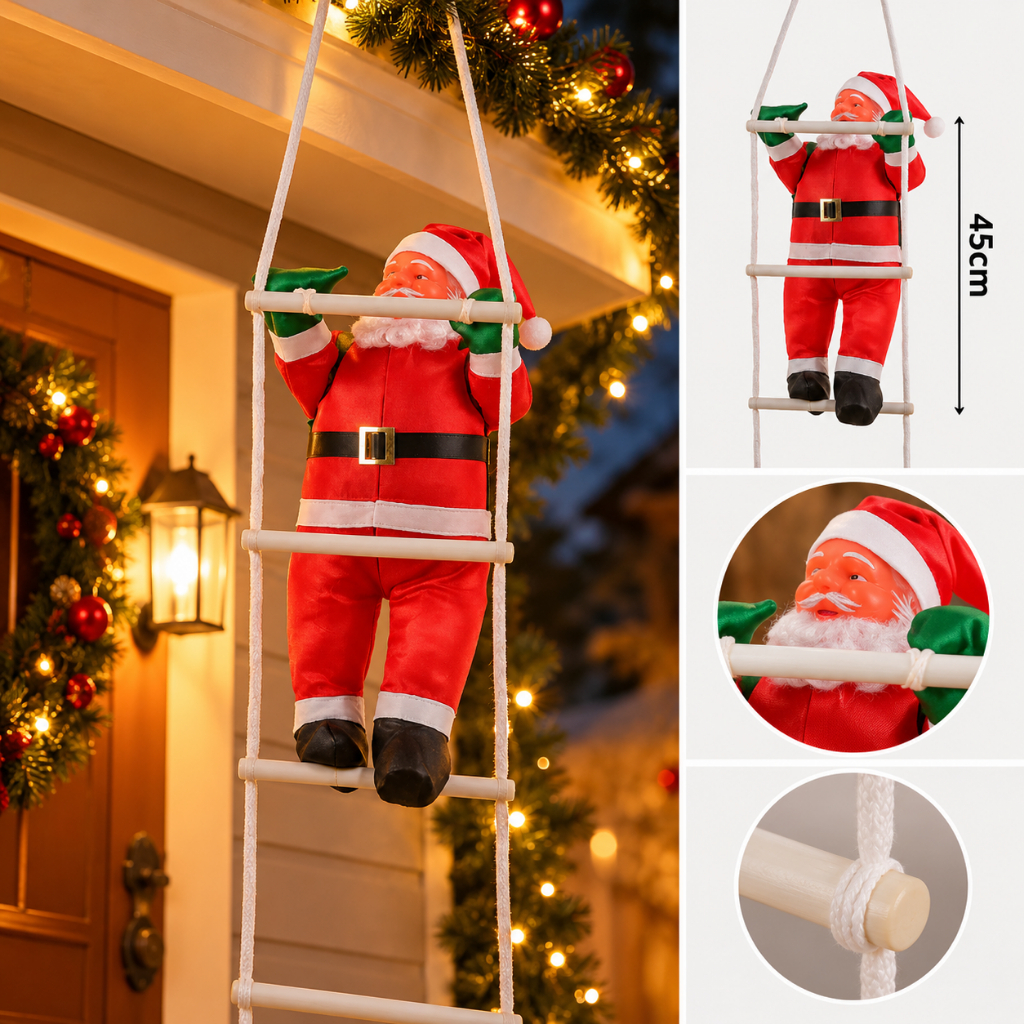 Papai Noel Subindo Escada 35 Ou 25Cm Enfeite Natalino Boneco Escalador Decoração De Natal Universal — imagem 2 de 2