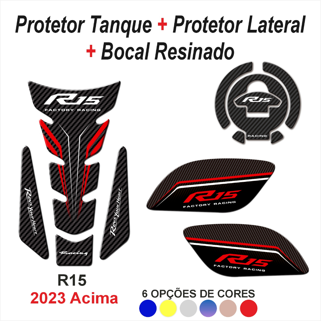 Kit de Adesivo Protetor de Tanque Bocal e Lateral 3d Resinado Compatível para Moto Yamaha Yzf R15 M257