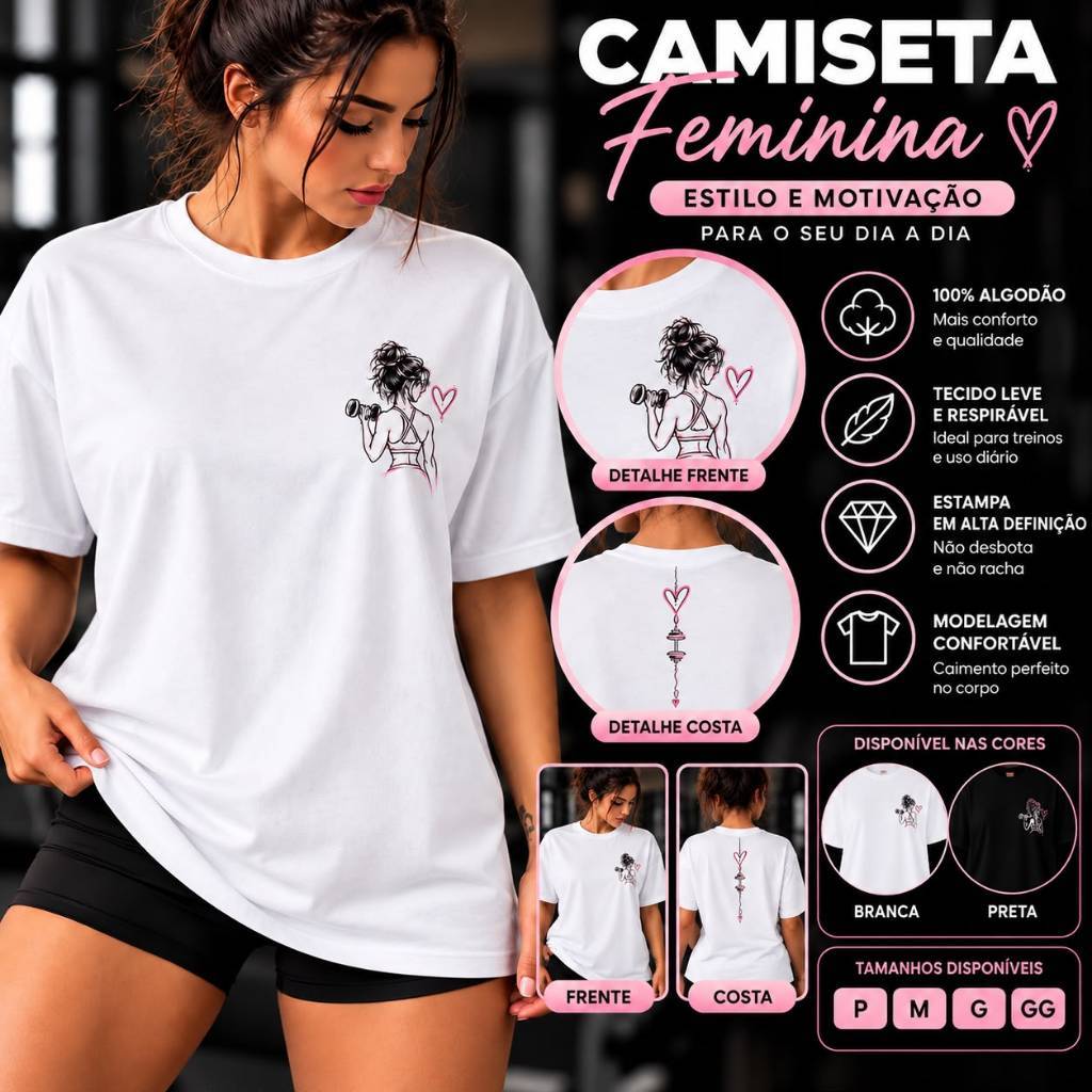Camiseta Blusa Feminina Estampada Academia Fitness Gym Treino Musculação 100% Algodão Confortável