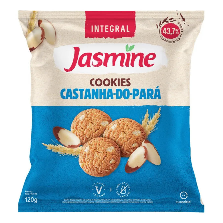 Biscoito Cookie Vegano Integral Castanha do Pará Jasmine 120g