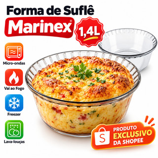 Forma Suflê Marinex 1,4L Vidro Temperado Assadeira Redonda marinex Forno Micro-ondas