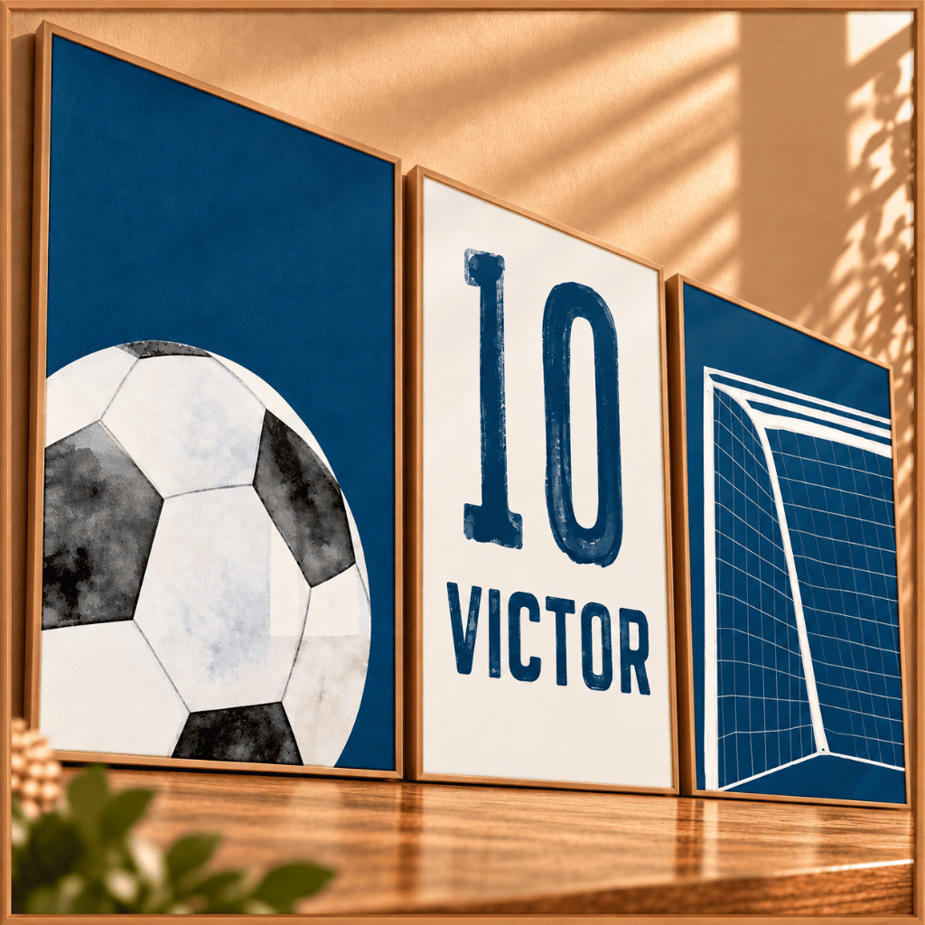 Kit 3 Quadros Decorativos Futebol Infantil Personalizado com Nome Bola Camisa 10 Gol decoração quarto