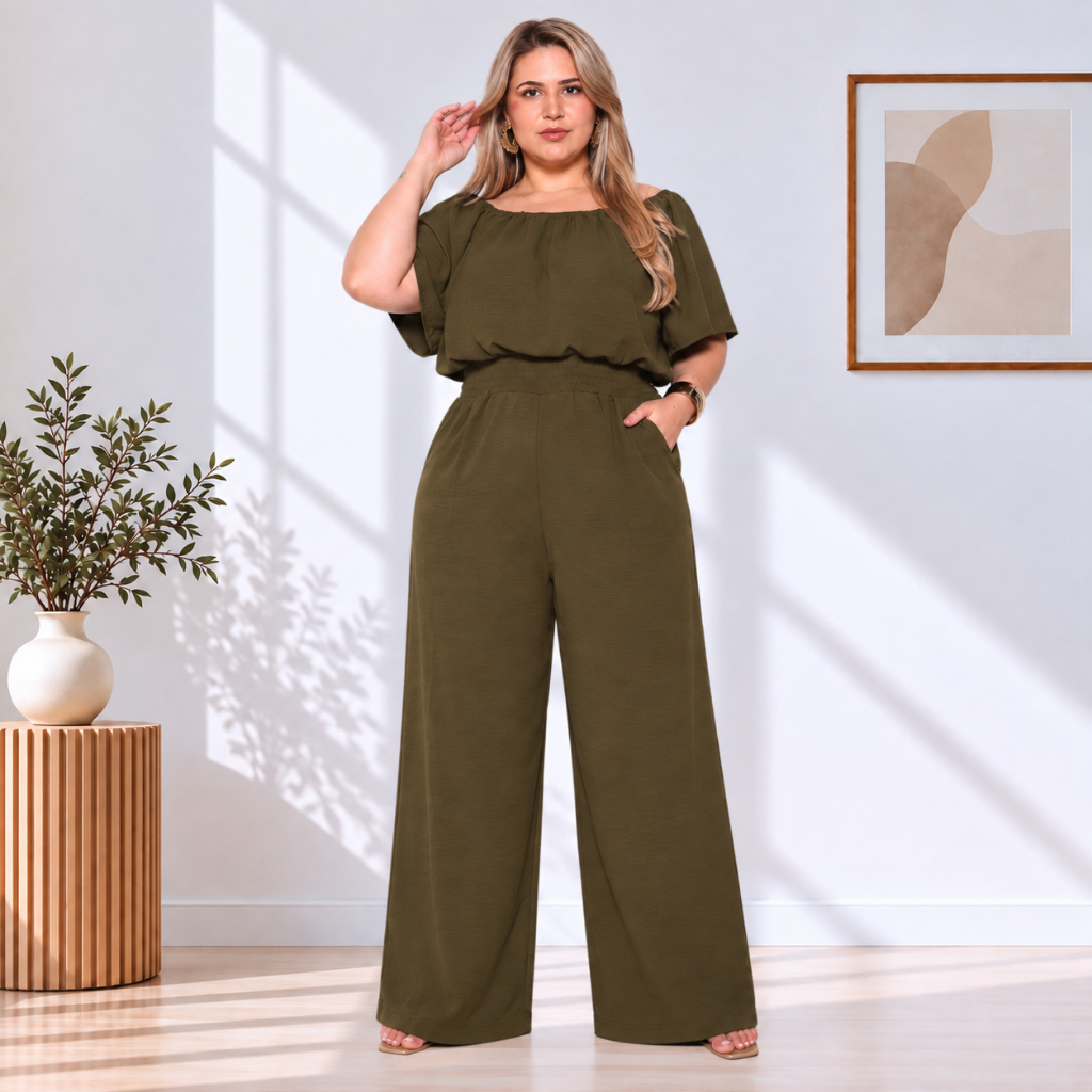 Macacão Plus Size Longo Ciganinha Tendência Blogueira — imagem 2 de 2