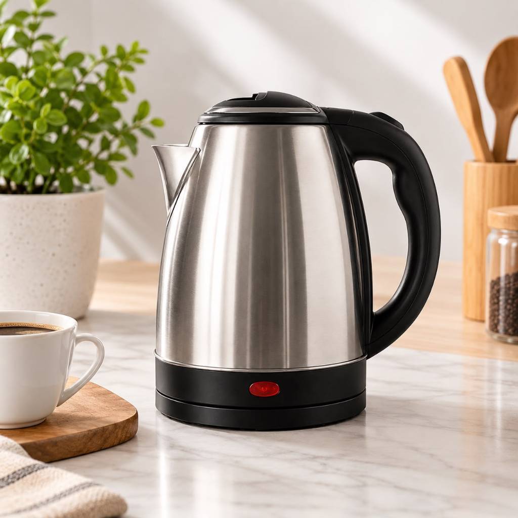 Chaleira Jarra Elétrica 110V Com Tampa Inox Prateada 1,8 Litros 1000W