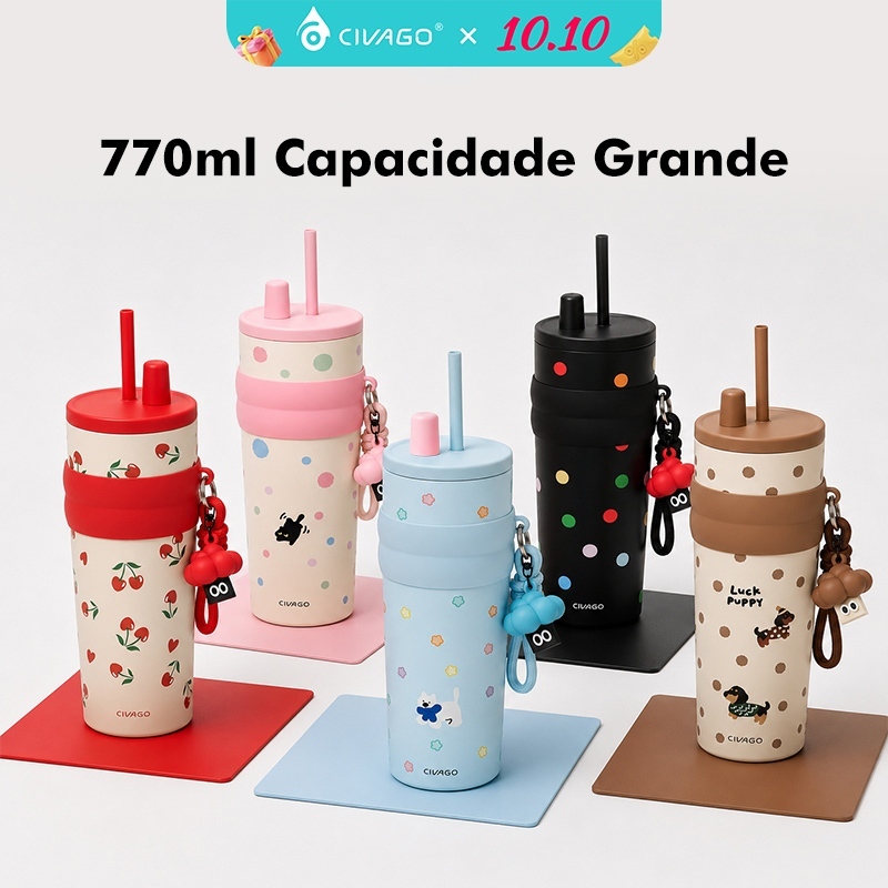 CIVAGO Copo Térmico 770ml Fashion Garrafa Térmica Aço Inox Revestimento Interior Cerâmico Antivazamento e Anti-poeira