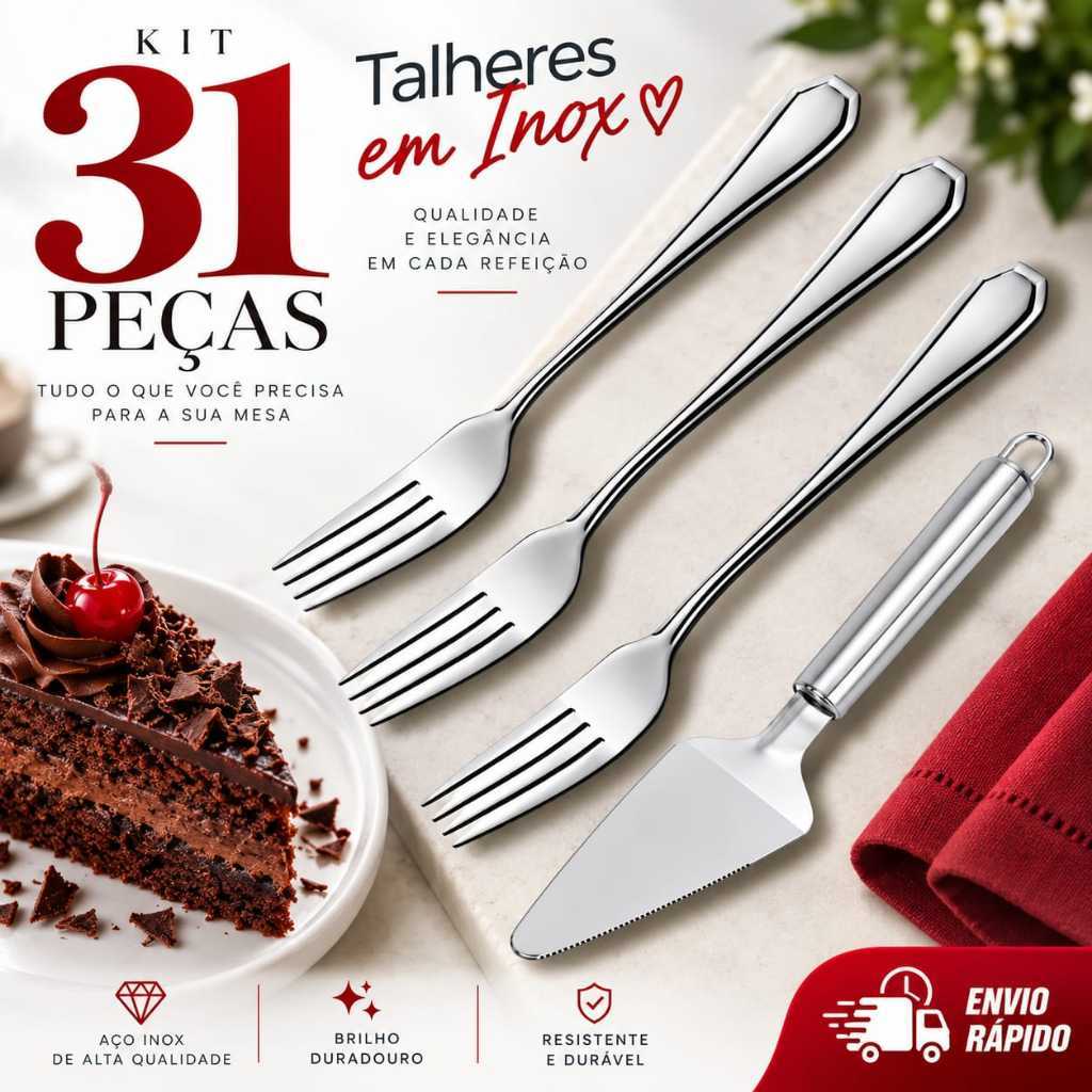 Kit Conjunto 11, 21 ou 31 Peças Garfos Garfinhos para Sobremesa e 1 Espátula para Bolo Inox Promoção