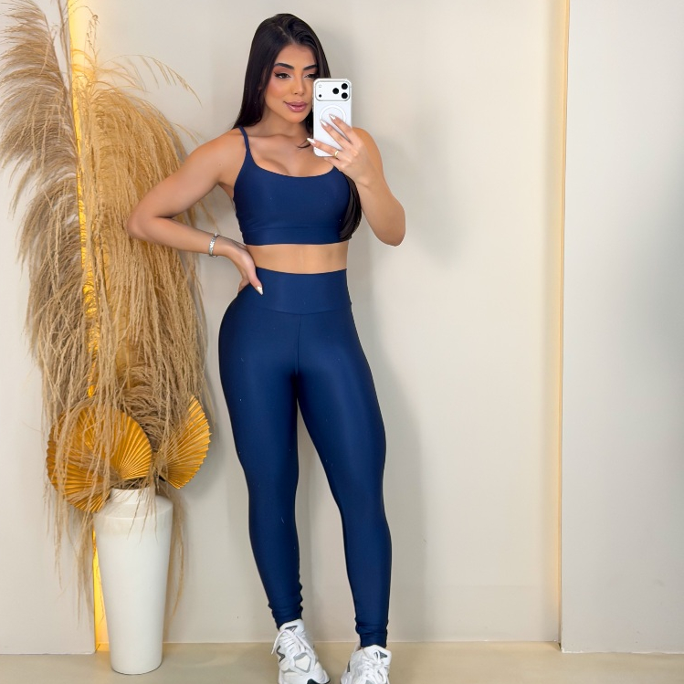 Conjunto Academia feminino legging suplex top + calça alta compressão Fitness Treino Corrida zero transparência