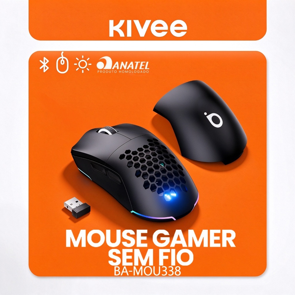 Kivee X Basike Mouse Sem Fio Gamer Bluetooth 5.1 e 2.4Ghz 12800DPI Recarregável e Ergonômico Ba-MOU338 — oferta na Shopee
