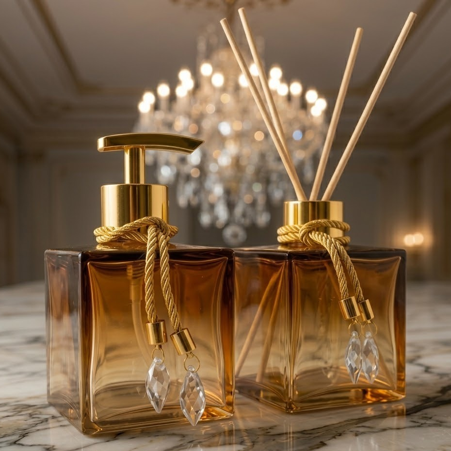 Kit Lavabo Saboneteira e Difusor de Vidro Degradê Decorativo para Banheiro
