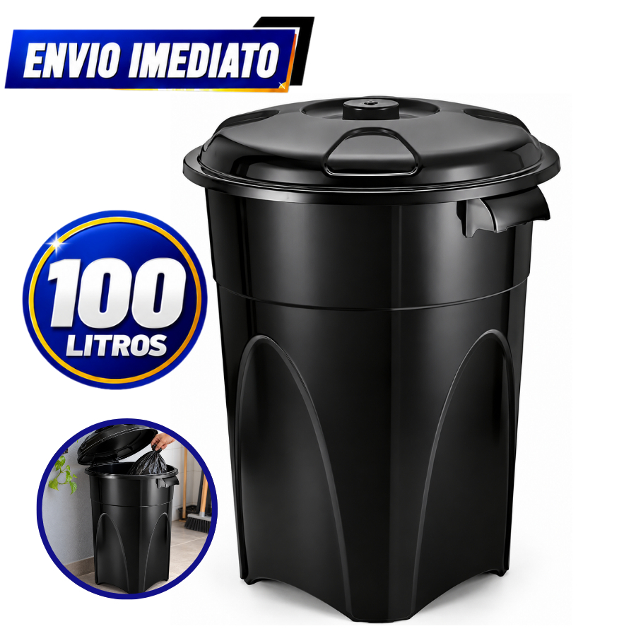 Cesto Cestão de Lixo 100 Litros Preto Reforçado Com Alça