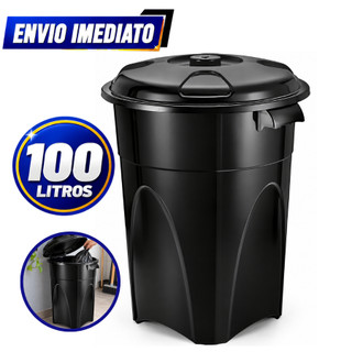 Cesto Cestão de Lixo 100 Litros Preto Reforçado Com Alça