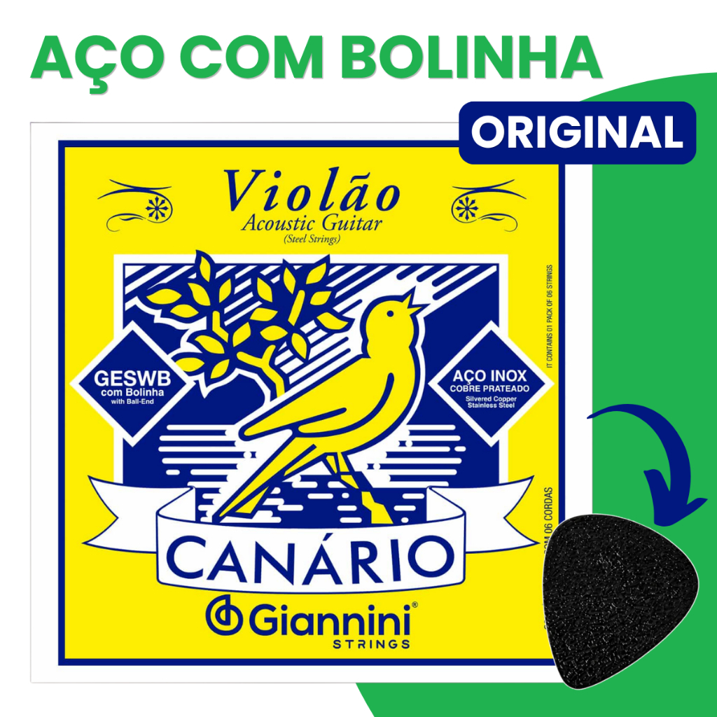 Encordoamento Giannini Com Bolinha Canário Geswb Encordoamento Violão Aço 011 Corda de Violão de Aço