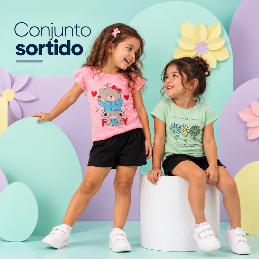 Conjunto Menina Verão Estampado Sortido Premium Conjuntinho