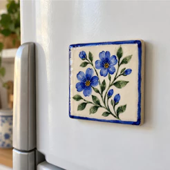 Ímã de Geladeira Artesanal Azulejinho de Cerâmica Pintado à Mão Decorativo