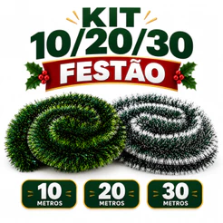 Kit 10/20/30 Metros Festão de Natal Ponta Verde/Nevado 2M x 9CM – Decoração Natalina para Árvore, Porta, Escada e Mesa