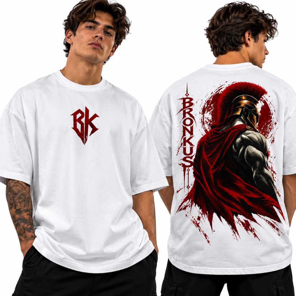 Camiseta Oversized Masculina BRONKUS Spartan Streetwear Academia Treino Fitness Estampada