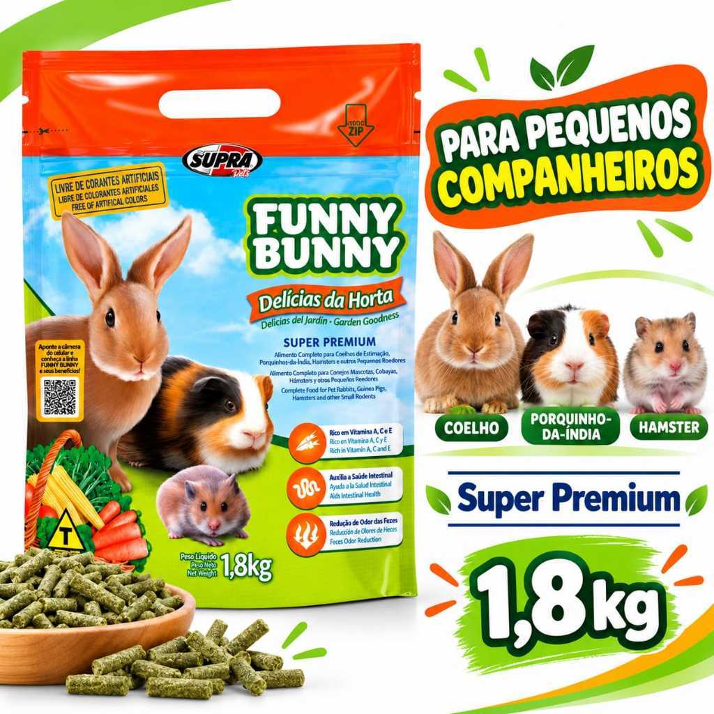 Ração SUPRA Funny Bunny Delícias da Horta Super Premium para Coelhos e Hamster 1,8kg Kit 4 Unidades — imagem 2 de 2
