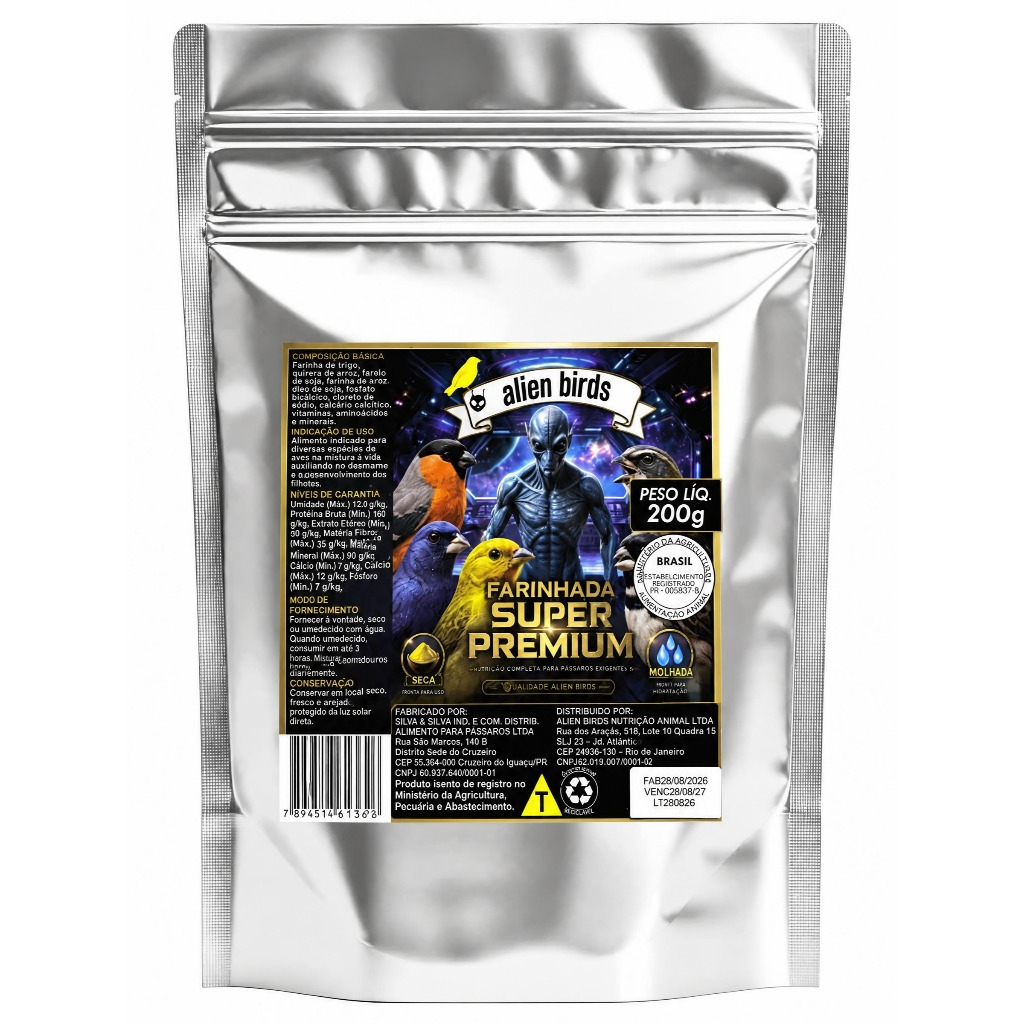 Farinhada Alien Birds 200g Alimento Completo Seca Ou Úmida Ração Premium  Para  Pássaros