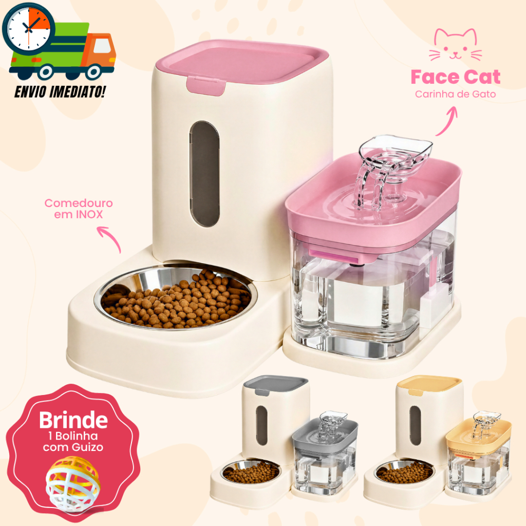 Kit Fonte Para Gatos e Cães Bebedouro Bivolt Comedouro Automático Inox Luxo Prime Guizo
