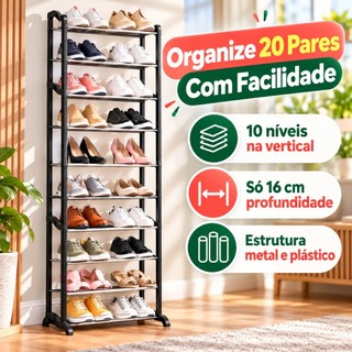 Sapateira 10 Andares Vertical Para 20 Pares de Sapatos Organizadora Mais Espaço