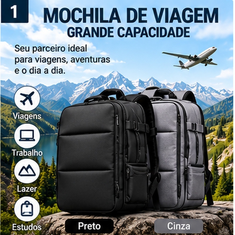 Mochila Compressível Expansível Com Compartimento Para Laptop E Tablet E Porta USB E Anti-Furto