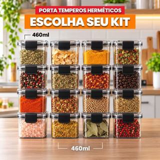 Kit de Potes Hermeticos Porta Mantimentos Empilhável em Acrílico Cristal com Vedação Blindada 460ML
