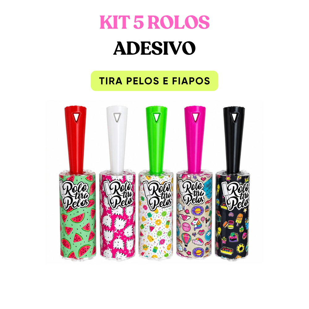 Kit 5 Rolos Tira Pelos Adesivos Removedor de Fiapos para Roupas, Sofá e Pets