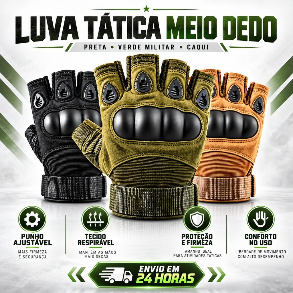 Luva Tática Meio Dedo Motociclista Motoqueiro Moto Bike Proteção Antiderrapante Reforçada