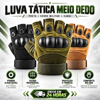 Luva Tática Meio Dedo Motociclista Motoqueiro Moto Bike Proteção Antiderrapante Reforçada