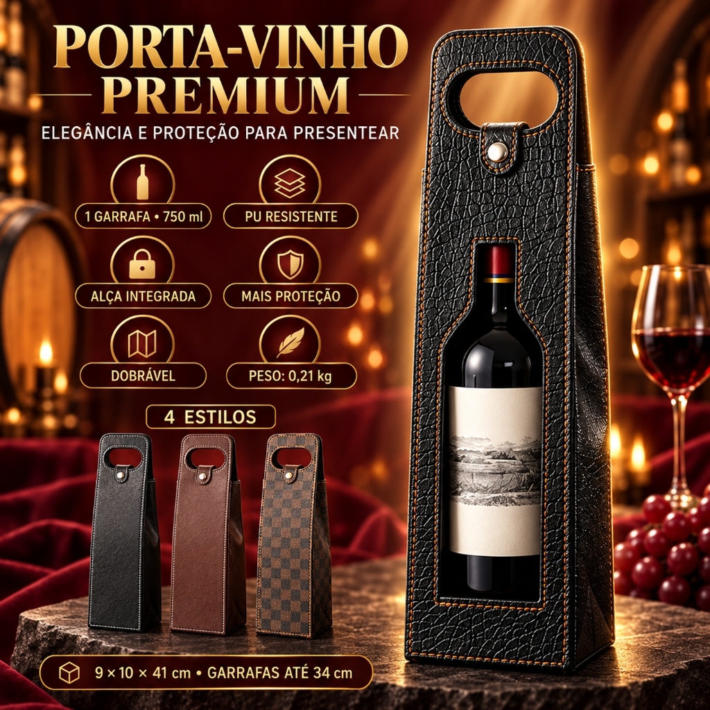 Porta Vinho Em Couro Sintético Wine Bag Luxo Presente Preto e Caramelo.Envio do Brasil