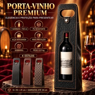 Porta Vinho Em Couro Sintético Wine Bag Luxo Presente Preto e Caramelo.Envio do Brasil