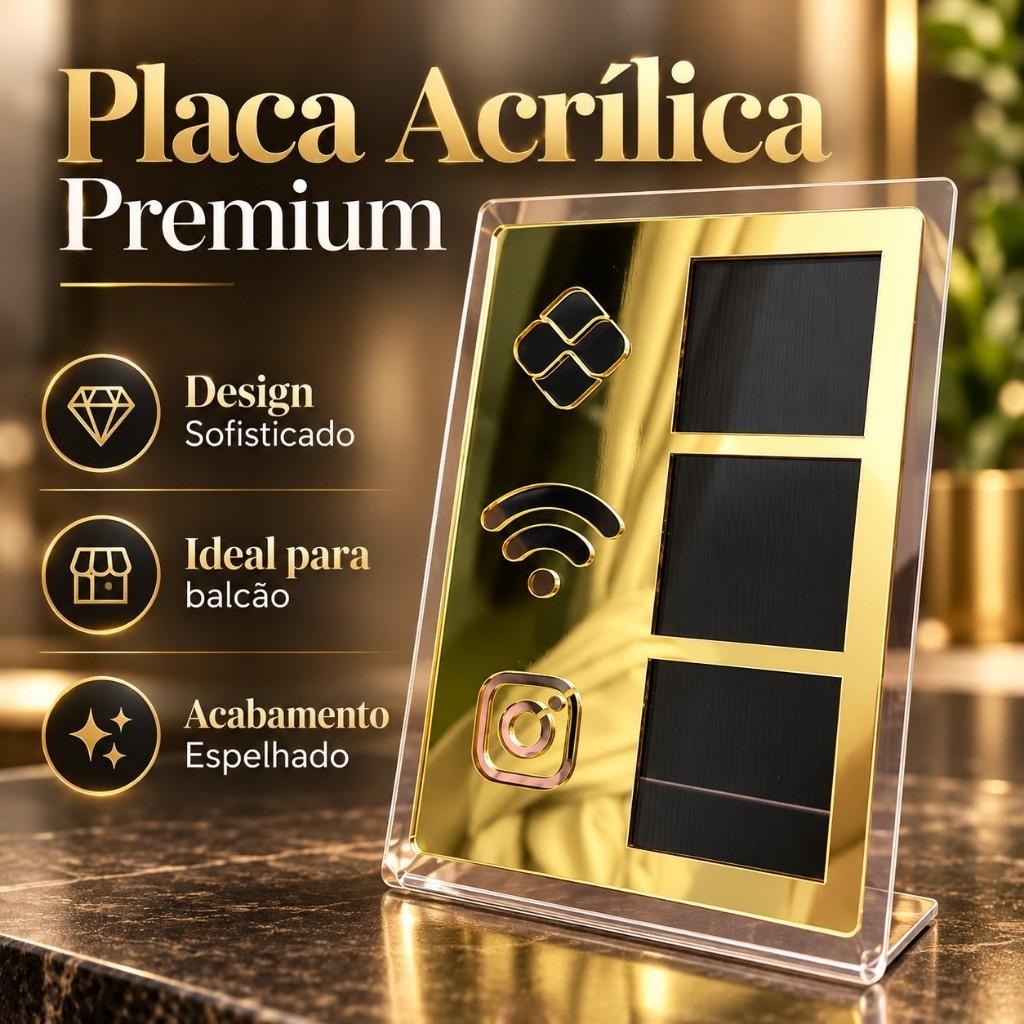 Placa Pix Display Mesa Balcão Pix Wifi Instagram Moderno Lançamento Loja QR Code para Pagamento