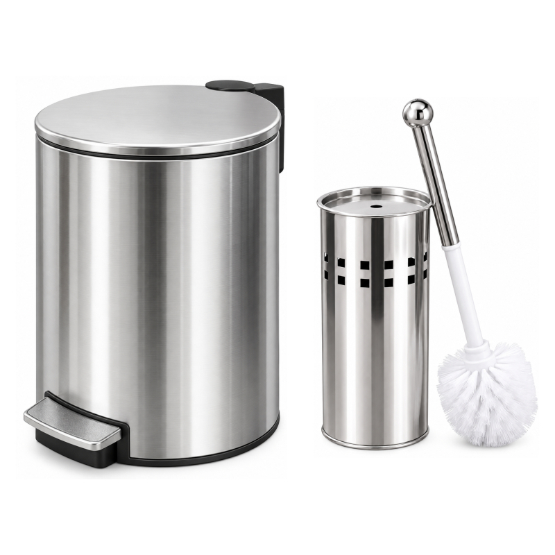 Lixeira 5L Escova Sanitária Slim Pedal Alça Inox Cesto Removível Luxo Banheiro