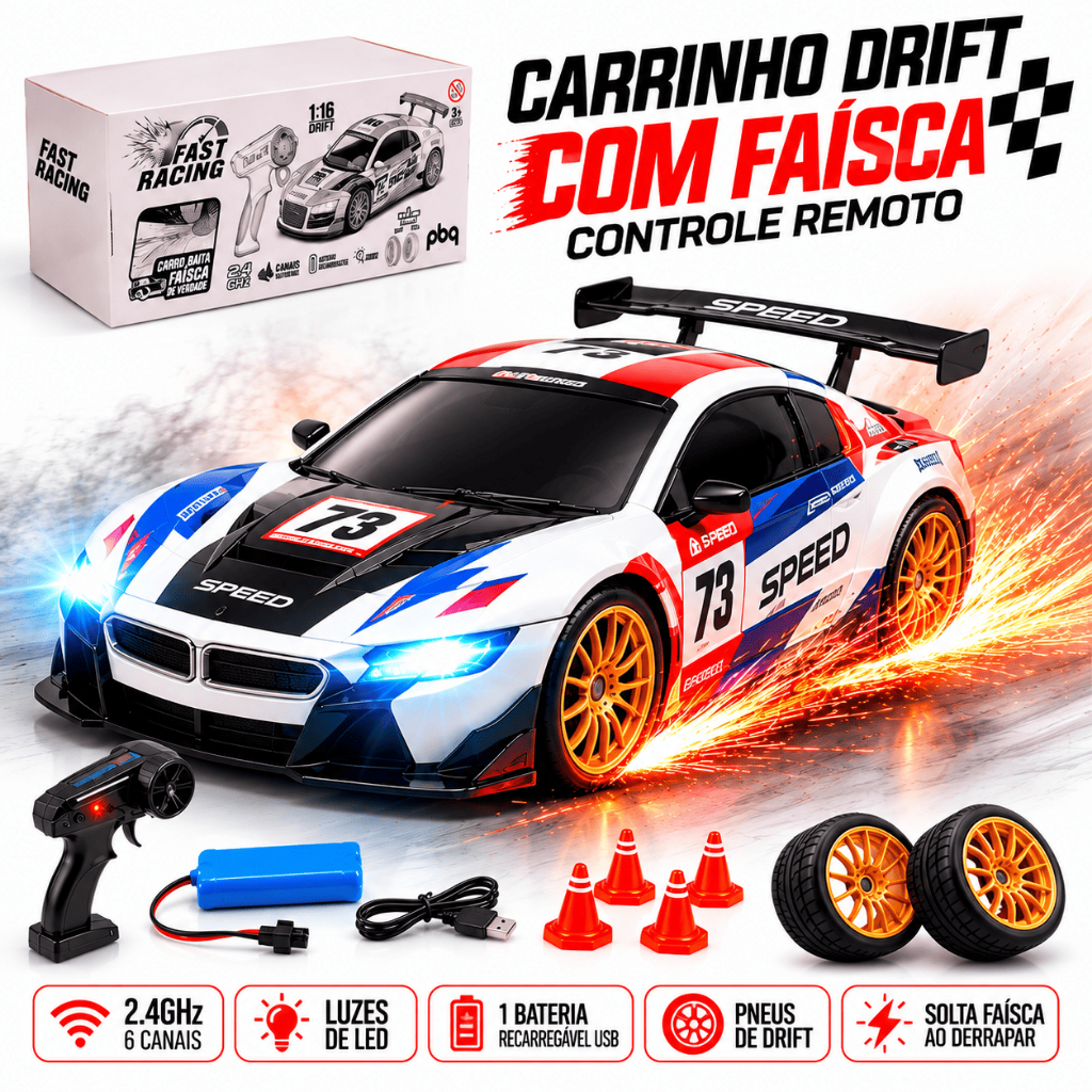 Carrinho De Controle Remoto Drift Com Faísca Real E Luzes Led 2 Kits De Roda Escala 1 16