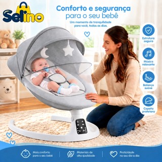 Cadeira de Balanço Elétrica para Bebê com 5 Velocidades, Bluetooth, Controle Remoto e Mosquiteiro