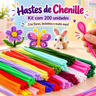 Haste Chenille 30cm Kit 100 ou 200 Unidades Colorido Arame Felpudo Limpador de Cachimbo Artesanato