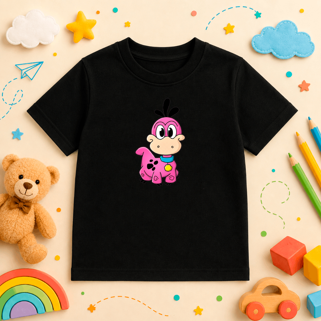 Camiseta Infantil Dino Rosa Flintstones Personagens 100% Algodão Unissex Menino Menina Bebê Infanto Juvenil Estampa DTF