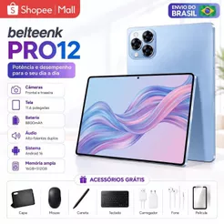 Tablet belteenk Pro12 | 16GB RAM 512GB | Android 16 | Tela 11.6" HD |8800mAh | 5G | Com Teclado e Mouse Grátis