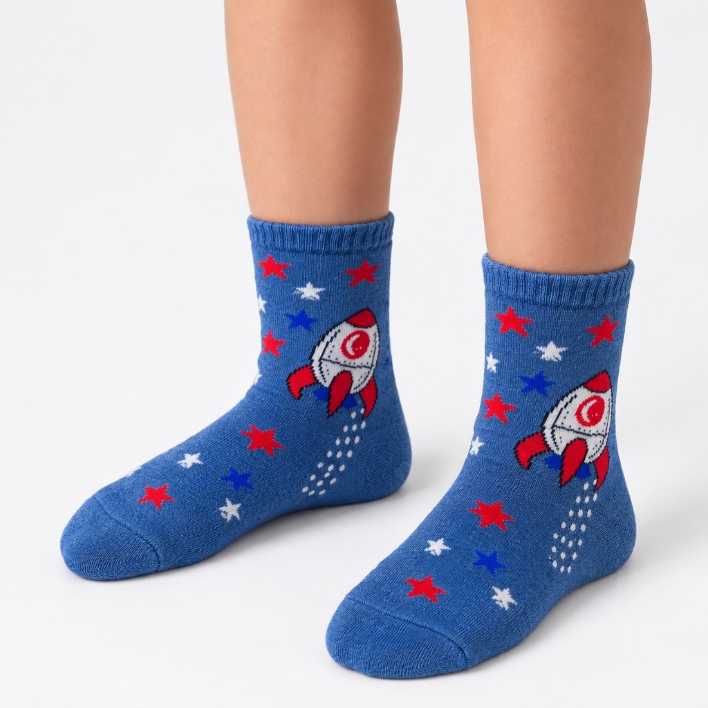 Par Meia Infantil Masculina Menino Antiderrapante Cano Médio Estampada Sortida Confortável