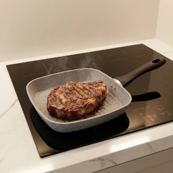 Bistequeira de Indução 24cm Granilite Cinza Alumínio Cerâmico Wolff para Carnes Grelhados Legumes Peixes Cozinha Prática