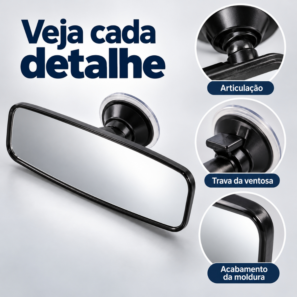 Espelho Retrovisor Interno Automotivo com Ventosa Universal Ajustável Auxiliar para Carro 20x6 cm · foto 2