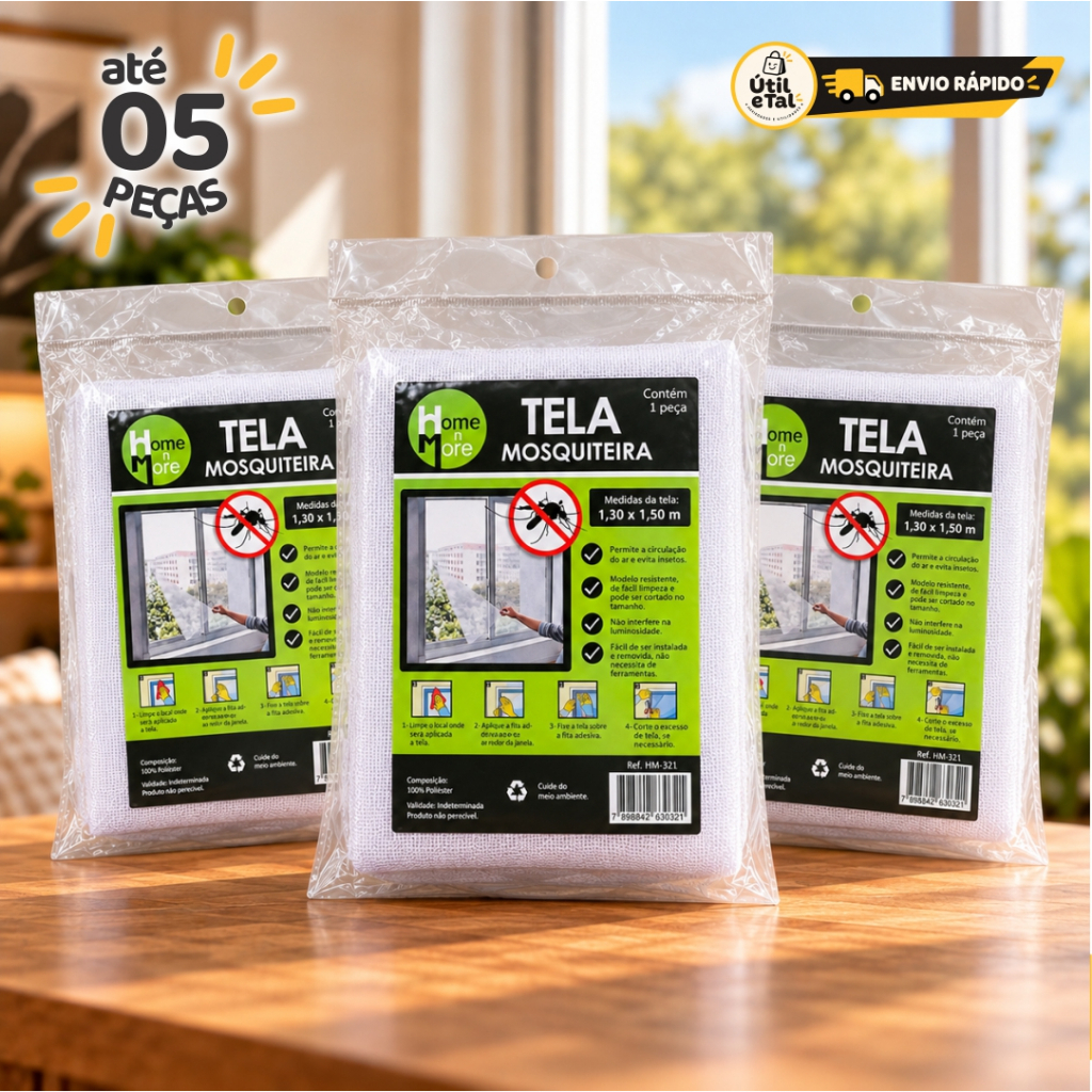 Tela Mosquiteira 1,30x1,50MT com Velcro Proteção Contra Mosquitos Fácil Instalação