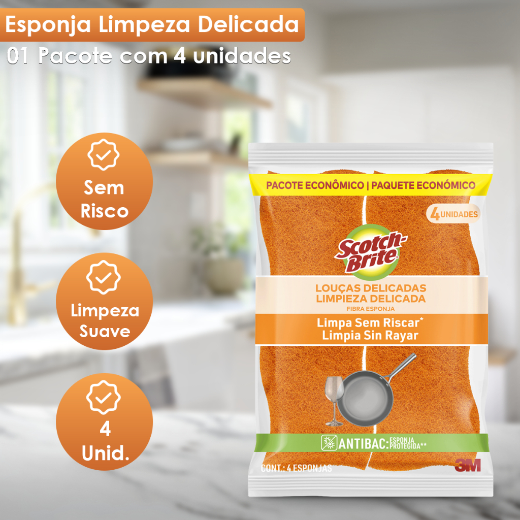 Esponja 3M Laranja Não Risca 4 unidades Scotch-Brite — imagem 2 de 2