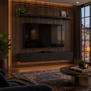 Painel Rack Suspenso 120 cm com Porta Basculante e prateleira para tv