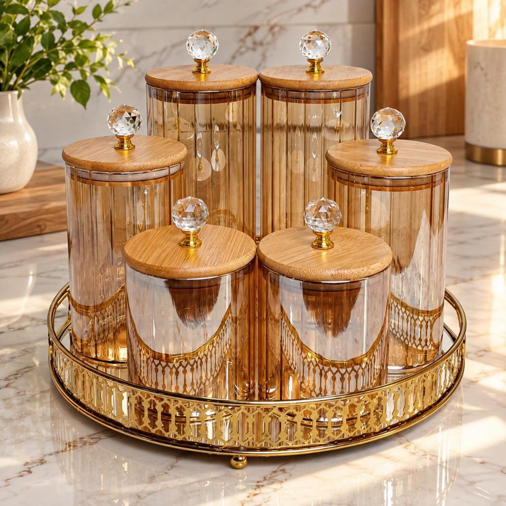 Pote de Vidro com Tampa de Bambu Hermético MODELOS DIVERSOS Porta Temperos Cozinha