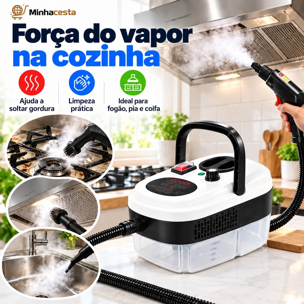 (110V)Limpador Vapor 2500W Alta Temp Pressão Esteriliza Cozinha Ar Cond Exaustor c/acessórios D14